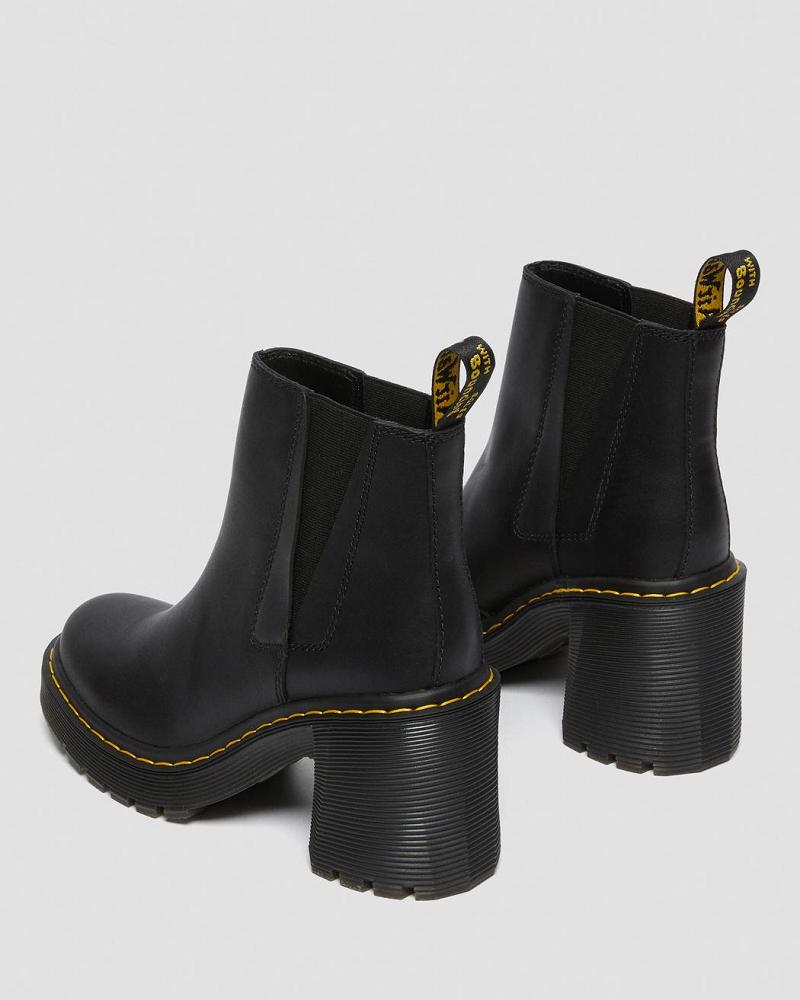 Black Women's Dr Martens Spence Leather Flared Heel Heeled Boots | CA 146VRW